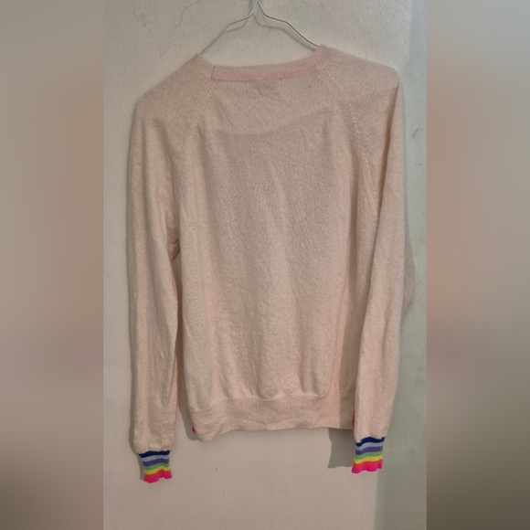 SCOTT & SCOTT LONDON Cashmere Cream Sweater Kiss Motif In Rainbow Foil Sz.S - Picture 3 of 6